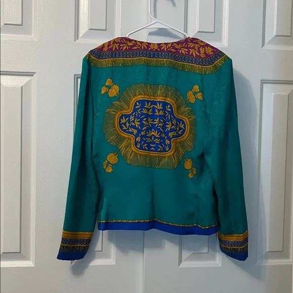 Adrianna Papell Vintage Silk Printed Buttoned Blouse‎ and Skirt Set Size 10 - Picture 7 of 11